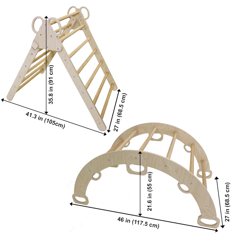 Set of 3 items for Montessori climber: climbing triangle + ramp + arch + pillow