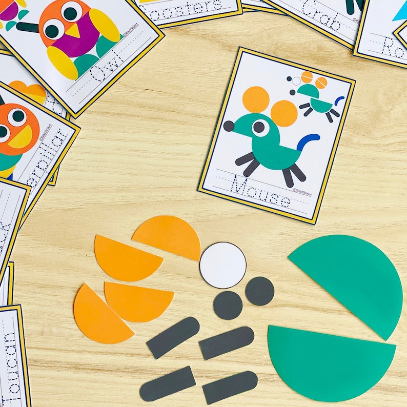 Montessori Puzzle Pattern Blocks vs. Visual Cards